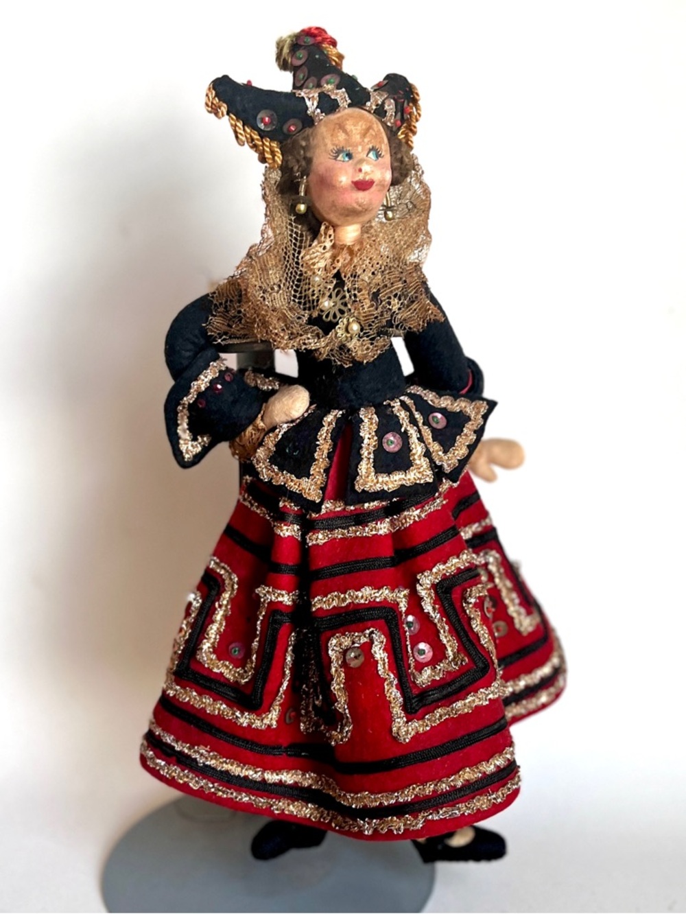 Klumpe Roldan Doll Vintage Spanish Dancer 1950s Cloth Felt Doll Flamenco 11”